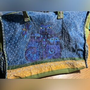 Laurel Burch Indigo Cat Tote Bag | Blue Purple Cats & Butterflies | Large
